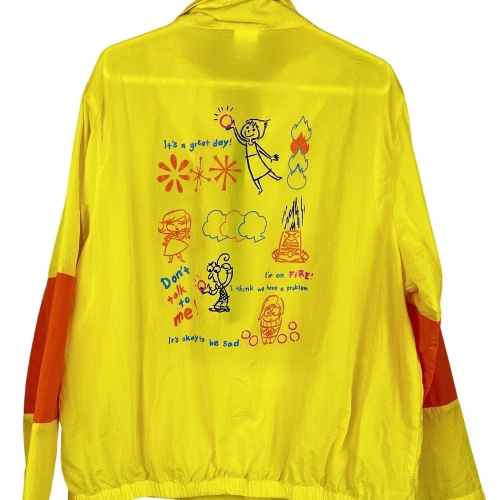 Disney Inside Out Windbreaker Adult Medium Yellow Pixar Graphic Half‎ Zip NWT